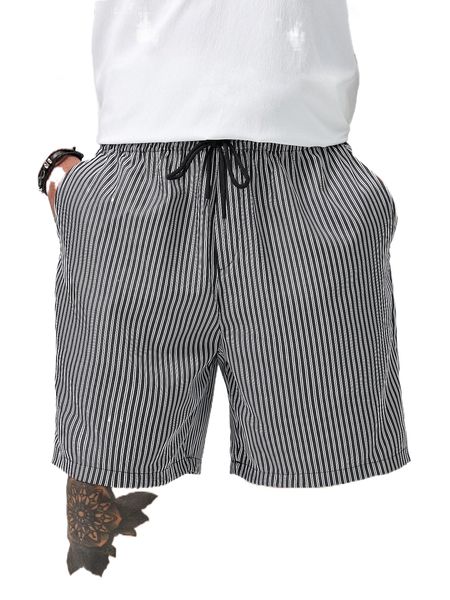 

extended sizes men striped drawstring waist shorts j04k#, White;black
