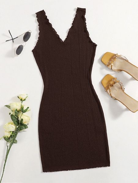 

lettuce trim rib-knit bodycon dress 19ob#, Black;gray