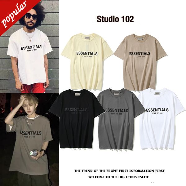 

brand men's fashion trend clothing wholesale double thread essentials glue pressing letters short sleeve summer leisure t-shirt, White;black