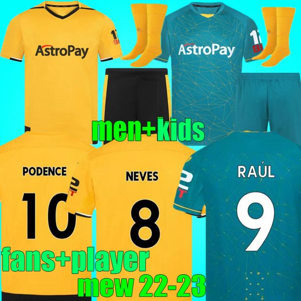 

fans player 22 23 wolves soccer jersey raul neto neves 2022 2023 wanderers kilman j.otto podence chan trincao wolverhampton football shirts, Black;yellow