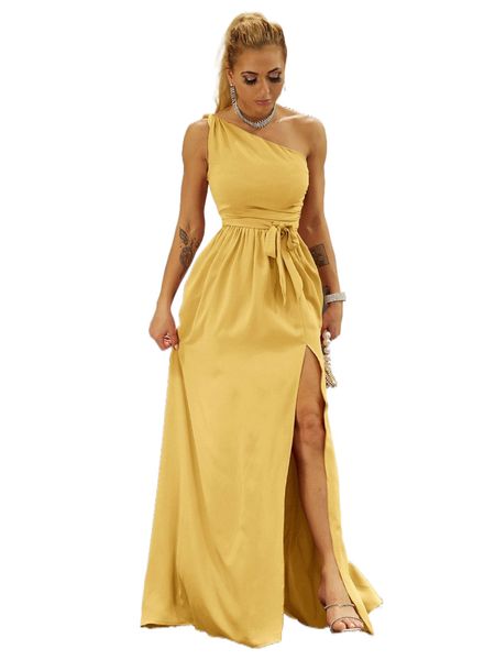 

joyfunear twist shoulder belted split thigh dress 35zv#, Black;gray