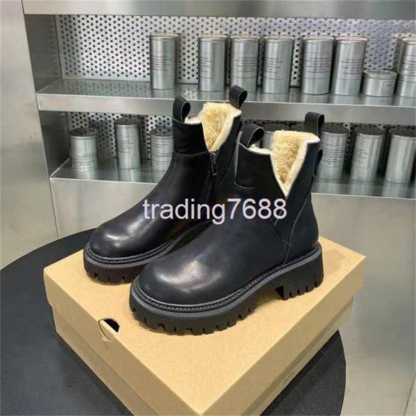 

boots pure wool cotton boots martin with plush thick bottom northeast fur integrated snow women, Black