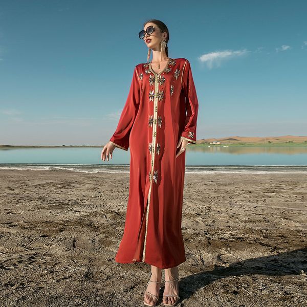 

ramadan eid mubarak orange abaya dubai turkey islamic arabic muslim long party evening dresses for women robe de soiree femme, Red