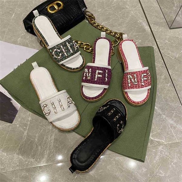 

slippers style small fragrance linen thick bottom herringbone with, Black