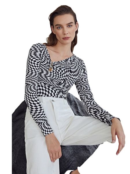 

motf premium viscose asymmetrical neck brooch t-shirt 66hd#, White