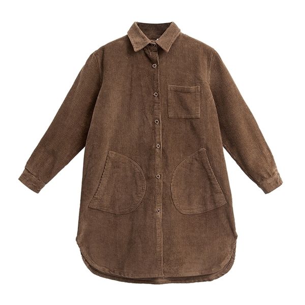 

new casual women shirts loose corduroy long age nine points reduction sleeve in literature and art blouse shirt khaki 8810 t200113, White