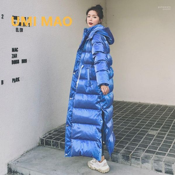 Damen Daunenparka UMI MAO Koreanische Mode Winter Blau Mit Kapuze Verdicken Warm Lang Mantel Jacke Baumwolle Frauen Y2K Harajuku Veste Hiver Femme Gu