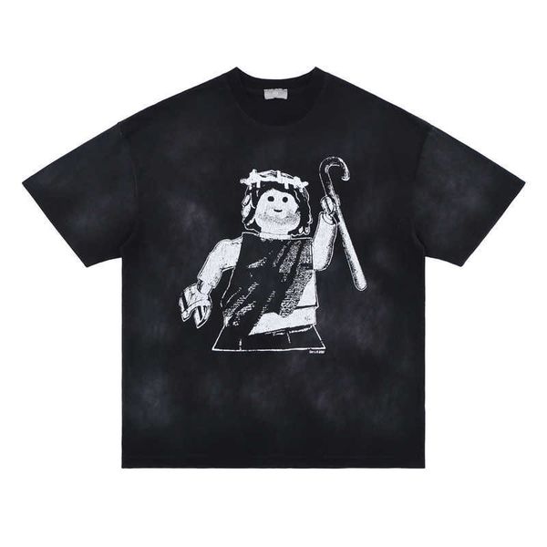 

men's t-shirts saint street fashion brand ins style hip hop puppet villain printed retro washed high street short sleeve t-shirt casual, White;black