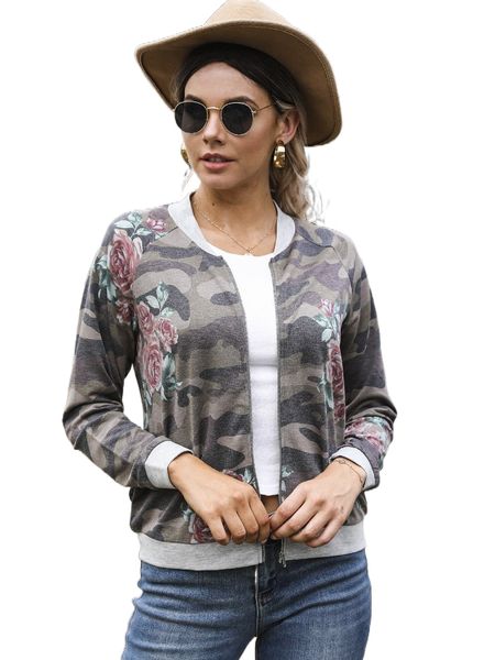 

dearcase raglan sleeve camo & floral print bomber jacket 92th#, Black;brown