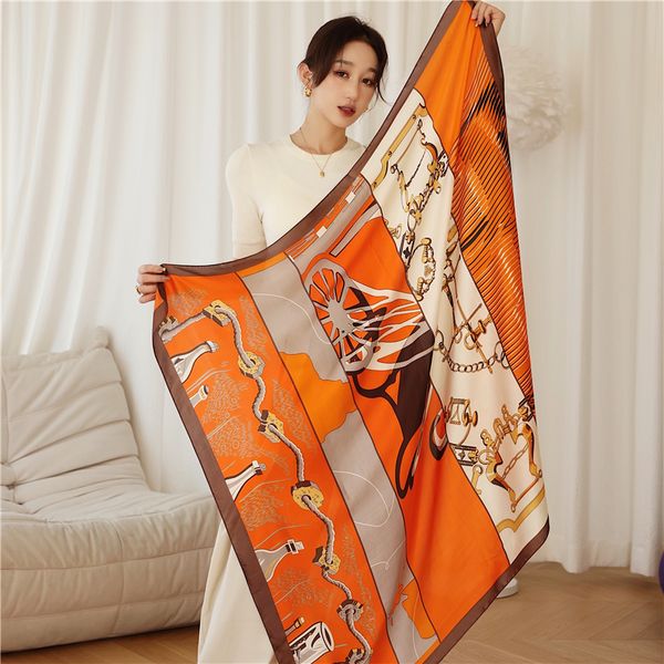 

luxury silk square scarf women print hijab shawls wraps bandana female foulard headbands muslim headscarves bufanda 220628, Blue;gray