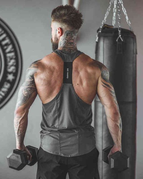 

muscle fitness men's summer sports elastic light splicing vest, Gray