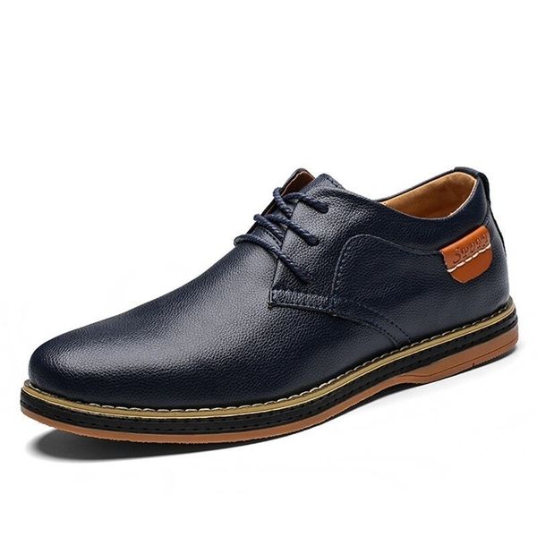 

big size new flats casual leather fashion lace up oxford for dress office shoes men chaussure homme y200420, Black