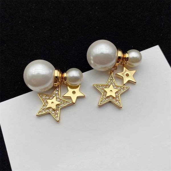 

80% off online store new star diamond fashion inlaid pearl earrings women's 925 silver needle, Golden