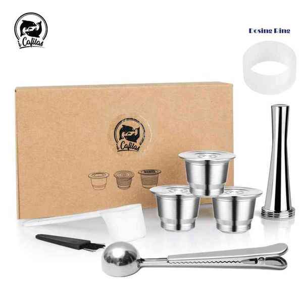 Icafilas Nespresso Capsule di caffè riutilizzabili Filtri ricaricabili in acciaio inossidabile Tazza da caffè adatta per Inissia Pixie Maker