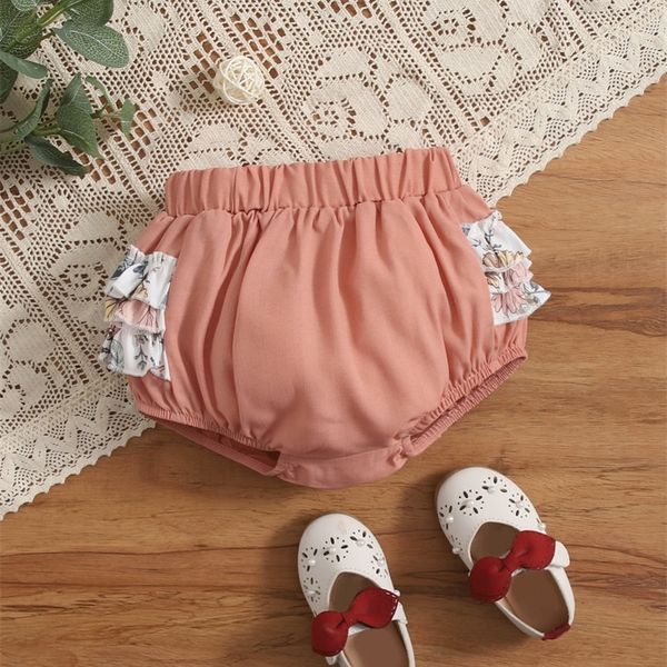 

baby floral ruffle trim elastic waist shorts she, Black