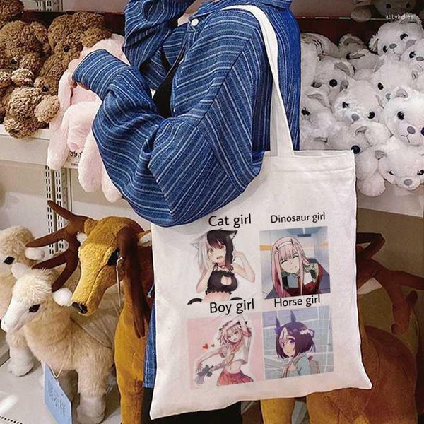 Depolama çantaları Japon anime tatlı kız kawaii alışveriş çantası alışveriş çantaları tuval omuz omuz gündelik kadınlar yüksek kapasiteli eko bagstorage
