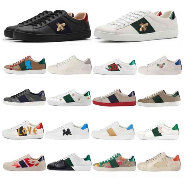 

men women casual luxury designer shoes leather sneakers ace bee snake heart strawberry wave mouth tiger web print stylish trainers green red, Black