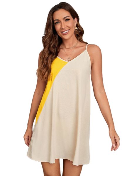 

colorblock crisscross back cami dress x3zk#, Black;gray