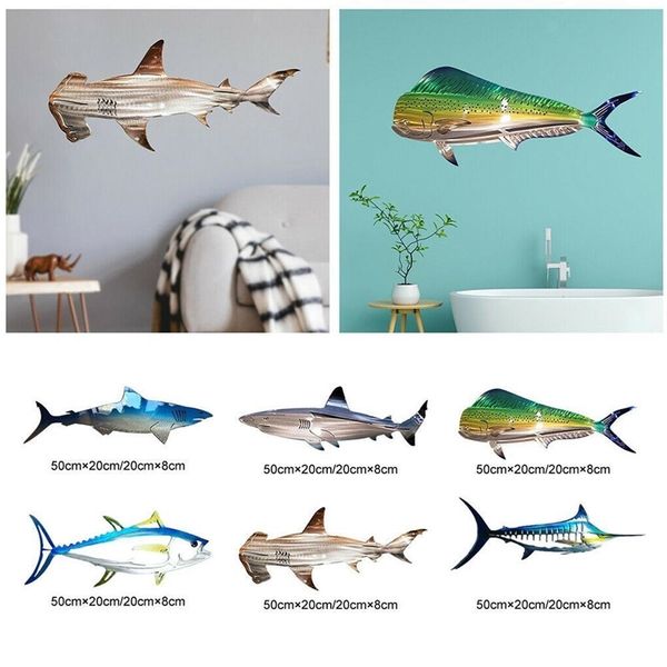 Creative Decor Metal Art Sculpture Simulation Wall Hanging Decoration Fish Shape Room Ornament 220622