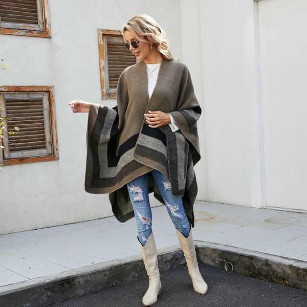 

shawl s 2022 fashion winter travel warm stripe color grid pattern imitation cashmere, Blue;gray