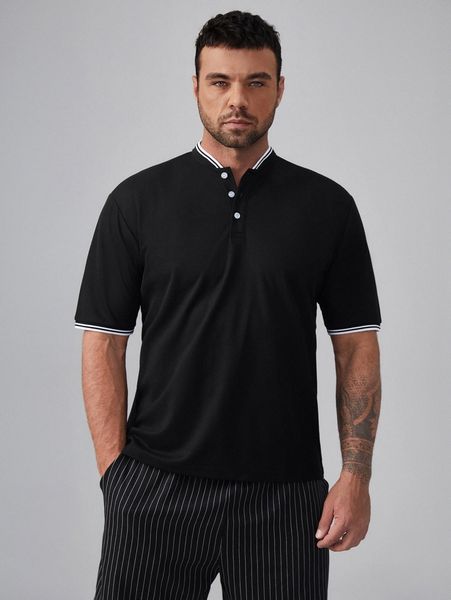 

men striped trim polo shirt k1nc#, White;black