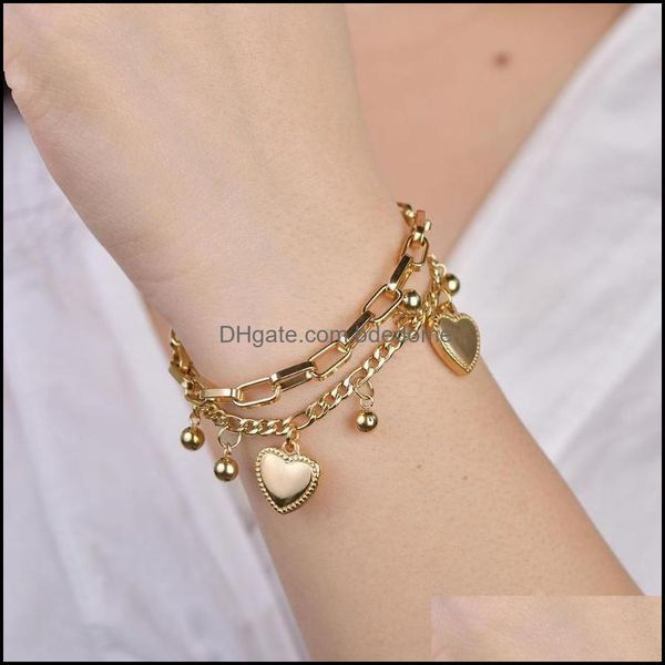 

link chain bracelets jewelry boho women mti-layer beads love heart lady bangle bracelet drop delivery 2021 dhanv, Black