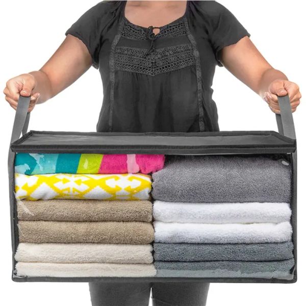 

foldable storage bag clothes blanket quilt closet sweater organizer box pouches home fashion simplicity bags organizer adhesive bonded fabri, Blue;pink