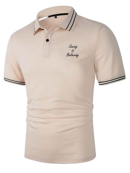 

men slogan graphic striped trim polo shirt g45p#, White;black