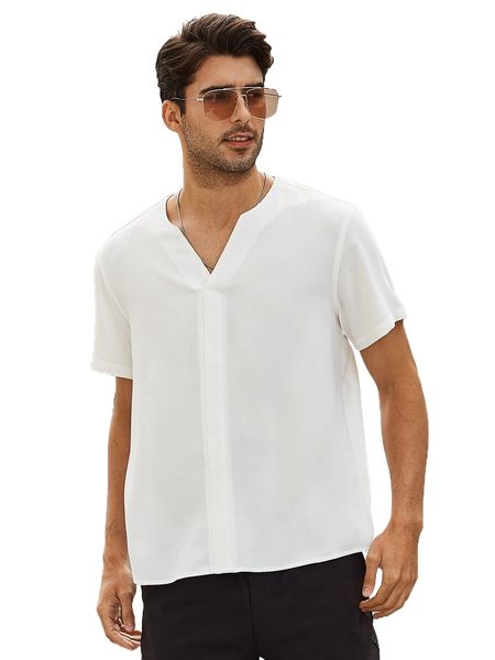 

men solid notched neck shirt g7qe#, White;black