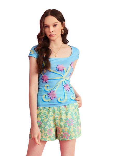 

x royal icing graphic print tee & star print shorts set v7mf#, White