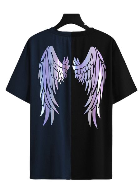

men reflective color block wings print tee b2ol#, White;black