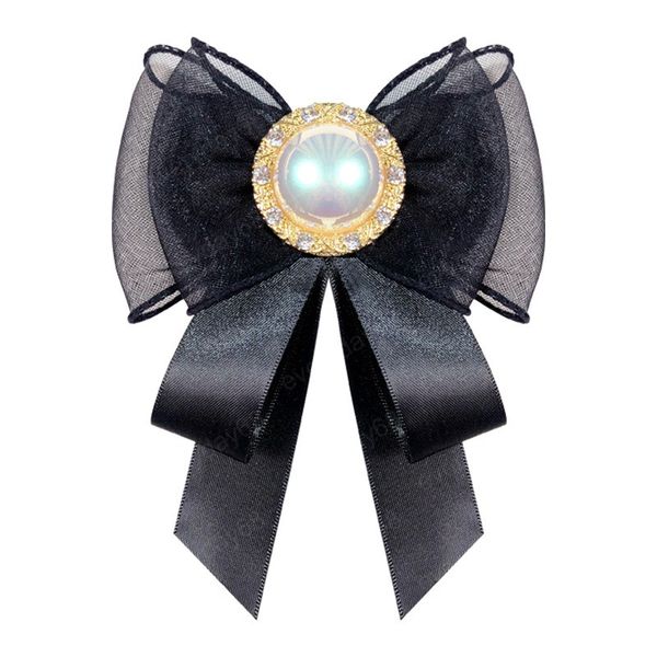 

handmade ribbon bow bie brooches for women korean fashion pearl crystal shirt college style collar pins brooch luxulry jewelry, Gray
