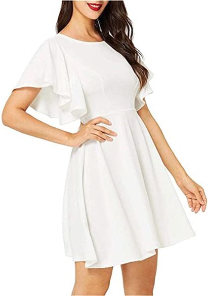 

& tees women's stretch a-line flared skirt skater cocktail party dress, White