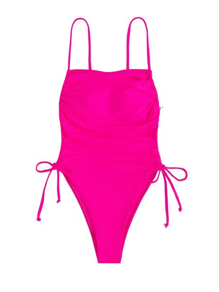 

drawstring side one piece swimsuit 72go#, White;black