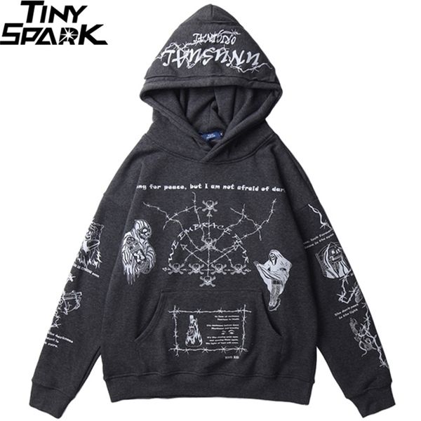 

hip hop hoodie sweatshirt men streetwear skull graffiti print hoodie pullover cotton autumn grey harajuku punk clothes 201127, Black