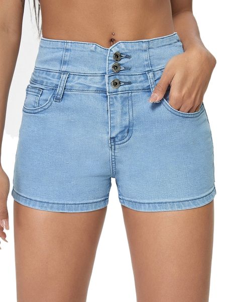 

button fly denim shorts g67e#, White;black