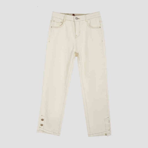 

women's jeans cotton soft waxy nail button straight pants in spring washed jeans women's high waist, Blue