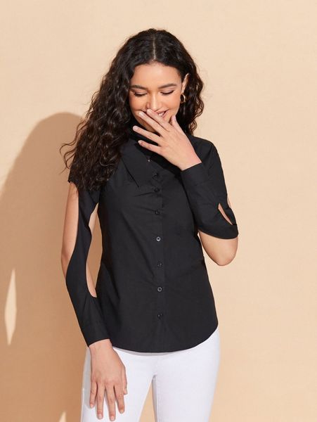 

x exordia solid cutout asymmetrical neck blouse k1zu#, White