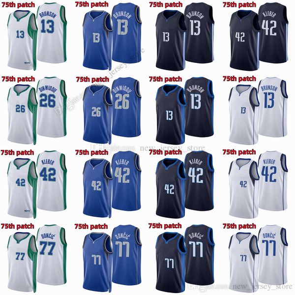 

printed 75th anniversary city basketball luka blue 77 doncic jerseys spencer 26 dinwiddie 42 maxi kleber 13 jalen brunson white navy blue ma, Black;red
