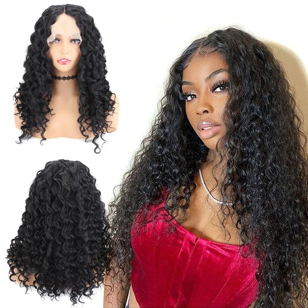 

s for black women deep curly lace front ombre blonde synthetic wig fake hair cosplay, Golden;white
