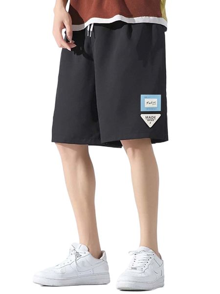 

men letter patched detail drawstring waist shorts 196f#, White;black
