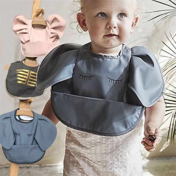 

baby bibs ins nordic style angel feed pocket burp girl boy infant meals bib waterproof easy clean cute elephant bibs soft pu 220617