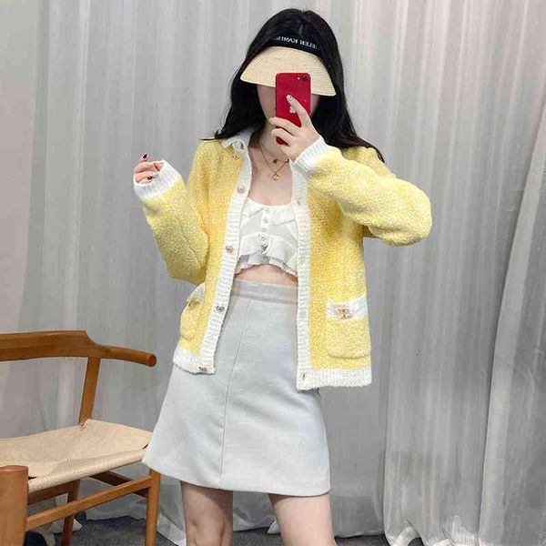 

women's sweaters fadan  family autumn polo french cardigan sweater jacket small fragrance color matching bright silk bead sweater ophx, White;black