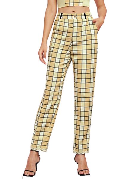 

x sabrine plaid print slant pocket pants s6dk#, Black;white