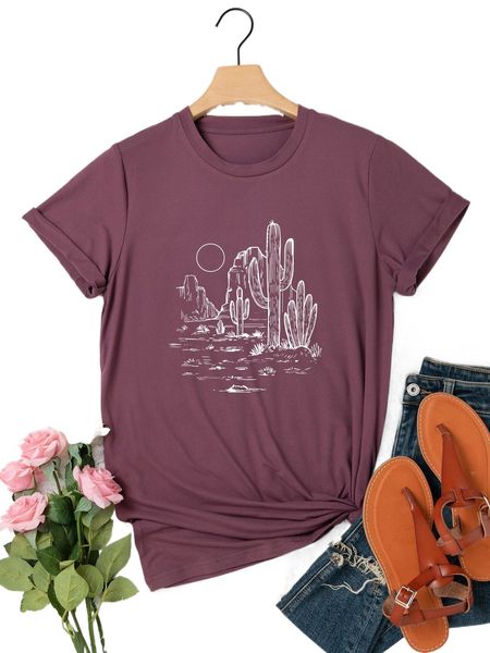 

plus cactus & sun print tee h5w9#, Black