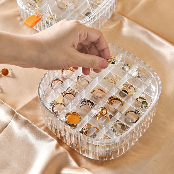 

transparent 3 layer storage jewelry box compartment for earring jewellery organizer earring rings necklaces bracelets display case gift wome, Black;white