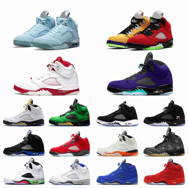 

mens 5 5s basketball shoes shattered backboard laney-royal anthracite space jam oreo raging red hyper royal grape sports sneakers trainers, Black