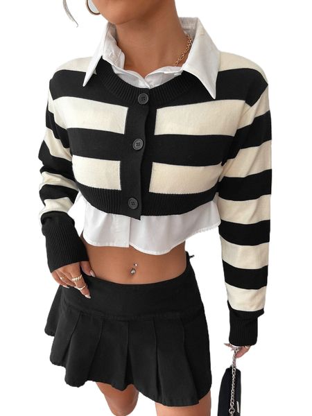 

two tone crop cardigan without blouse i5pr#, White;black