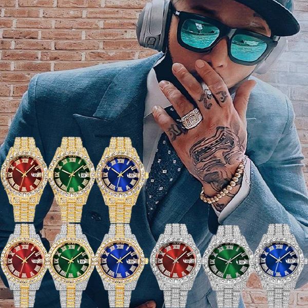 Нарученные часы Reloj hombre Diamond Водонепроницаемые часы для женщины из нержавеющей голубые часы модные часы Mens Luxury Big Brand Watch