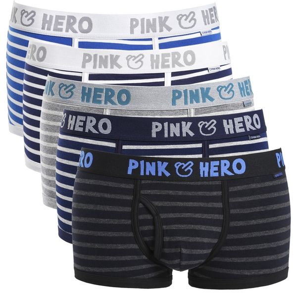 

lot pink heroes cotton underwear men boxer shorts classic striped male underpants comfortable u bag lj200922, Black;white